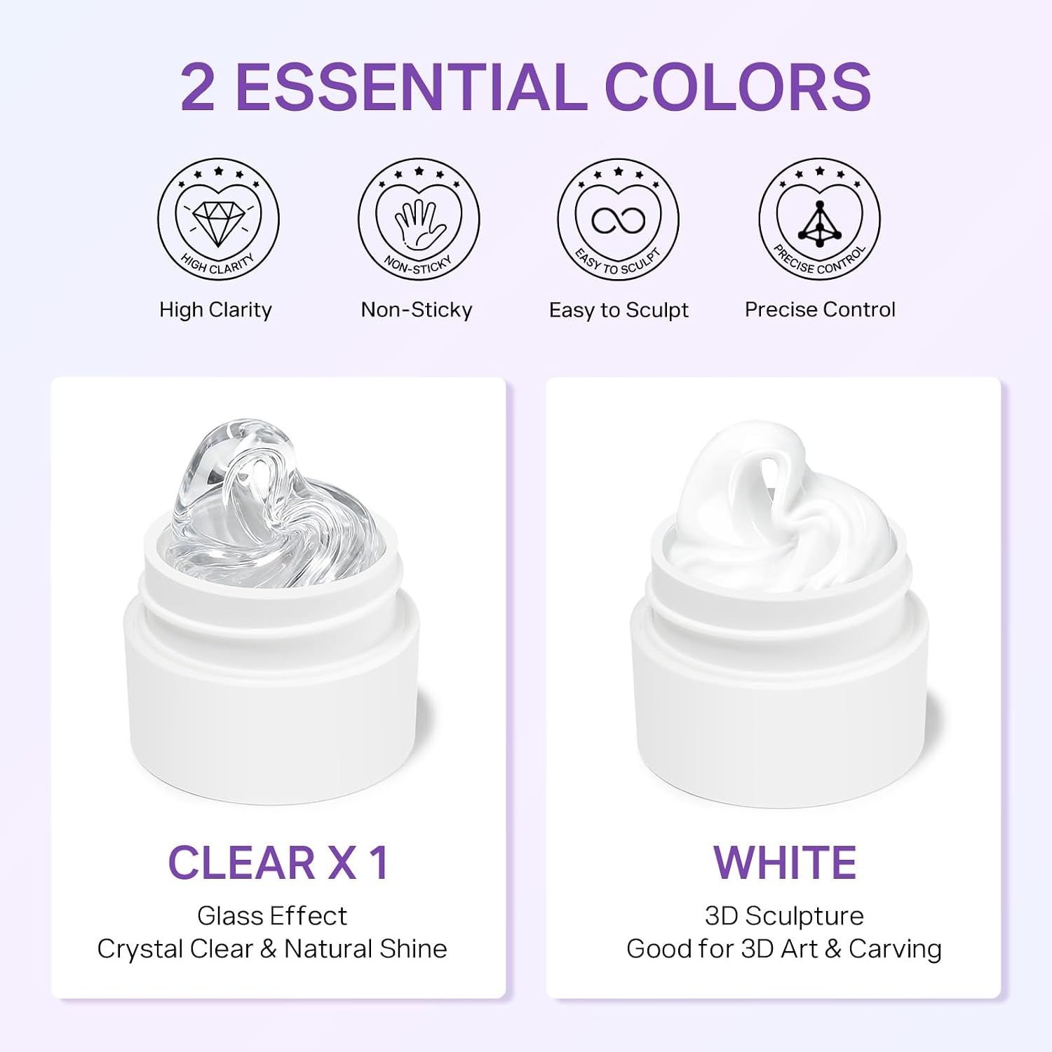MIZHSE 3D sculpting gel kit with clear and white gels, flower mold, and nail forms - 4