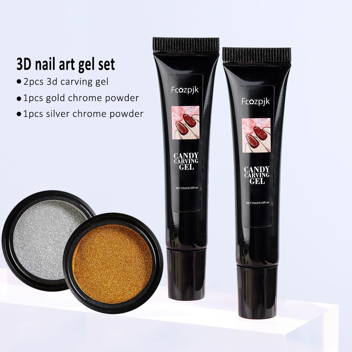 Fcozpjk 3D sculpting gel bottles and gold and silver chrome powders - 2