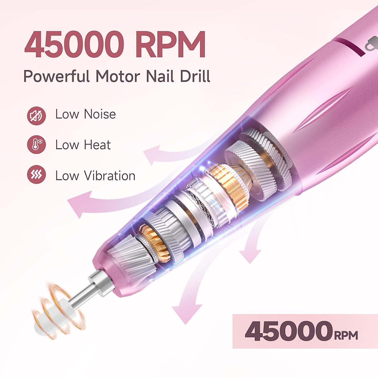 pink rechargeable cordless nail drill with bits and storage base - 2