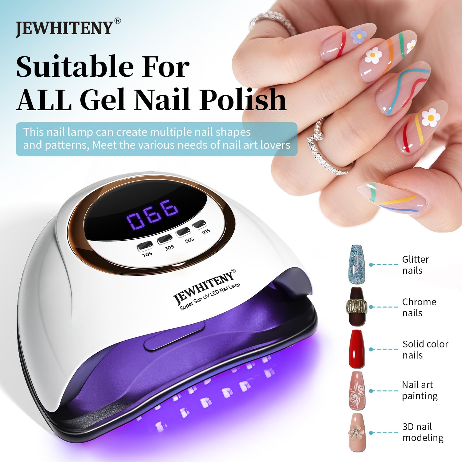 JEWHITENY white UV LED nail lamp with colorful finish and removable base - 2