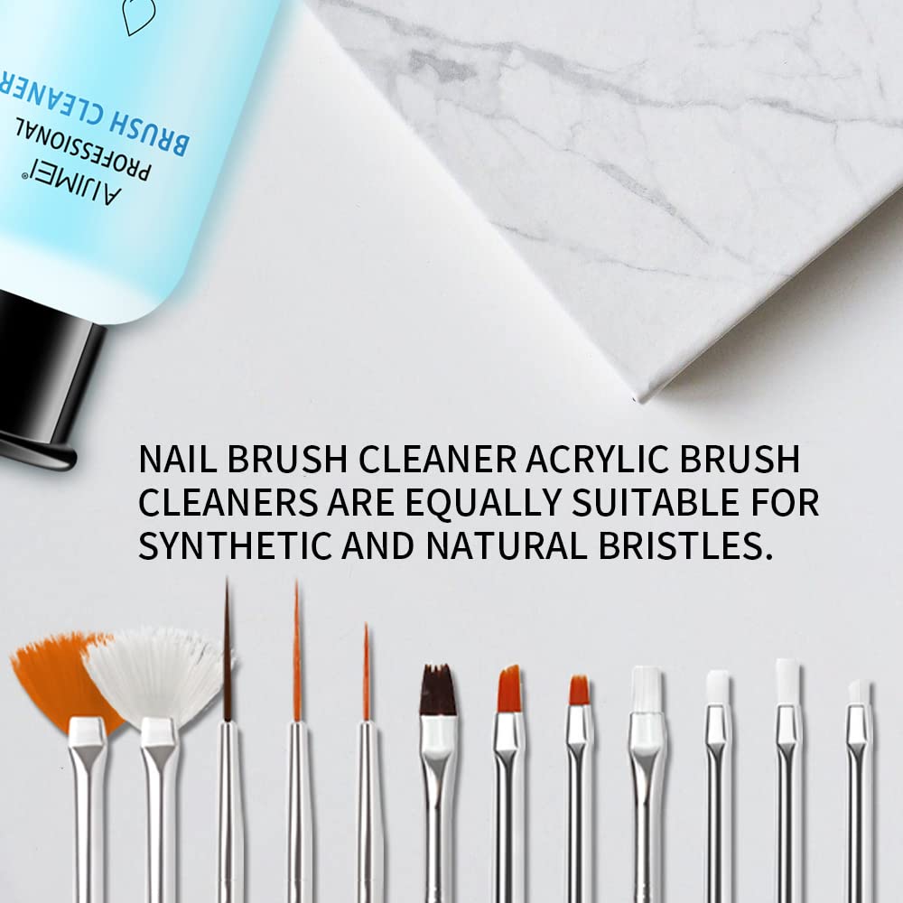 AIJIMEI acrylic nail brush cleaner 58ml bottle with glass cup and 50 cotton pads - 3