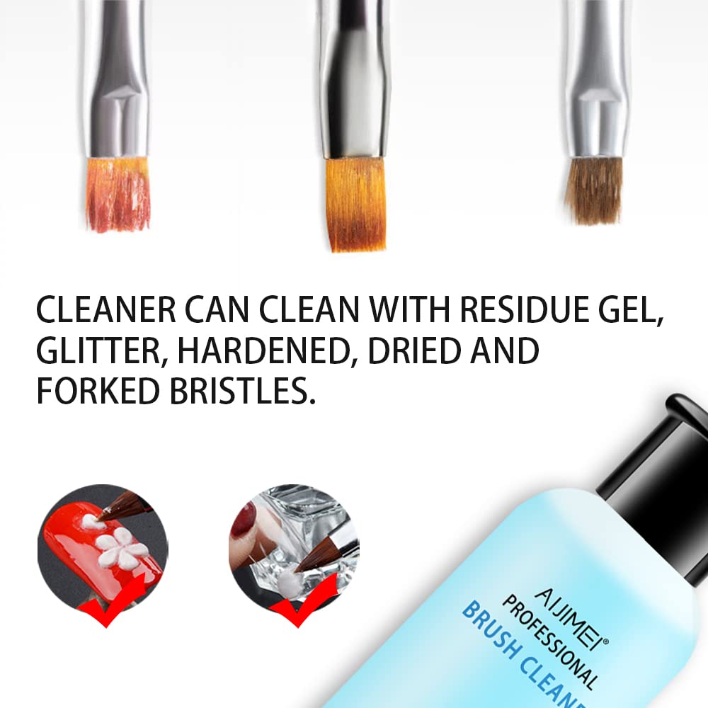 AIJIMEI acrylic nail brush cleaner 58ml bottle with glass cup and 50 cotton pads - 4