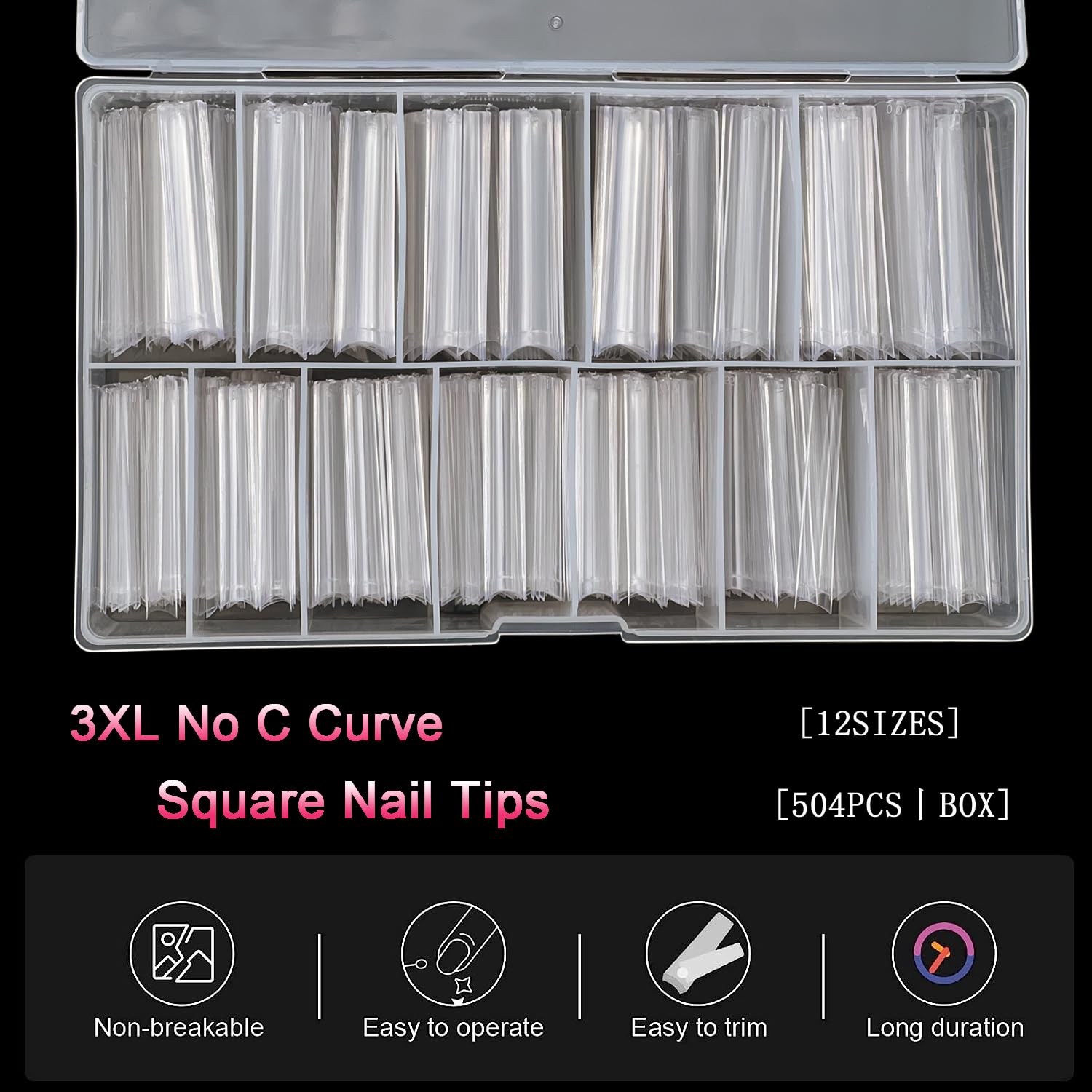 SWETIDY 504pcs clear extra long square nail tips in transparent storage case - 2