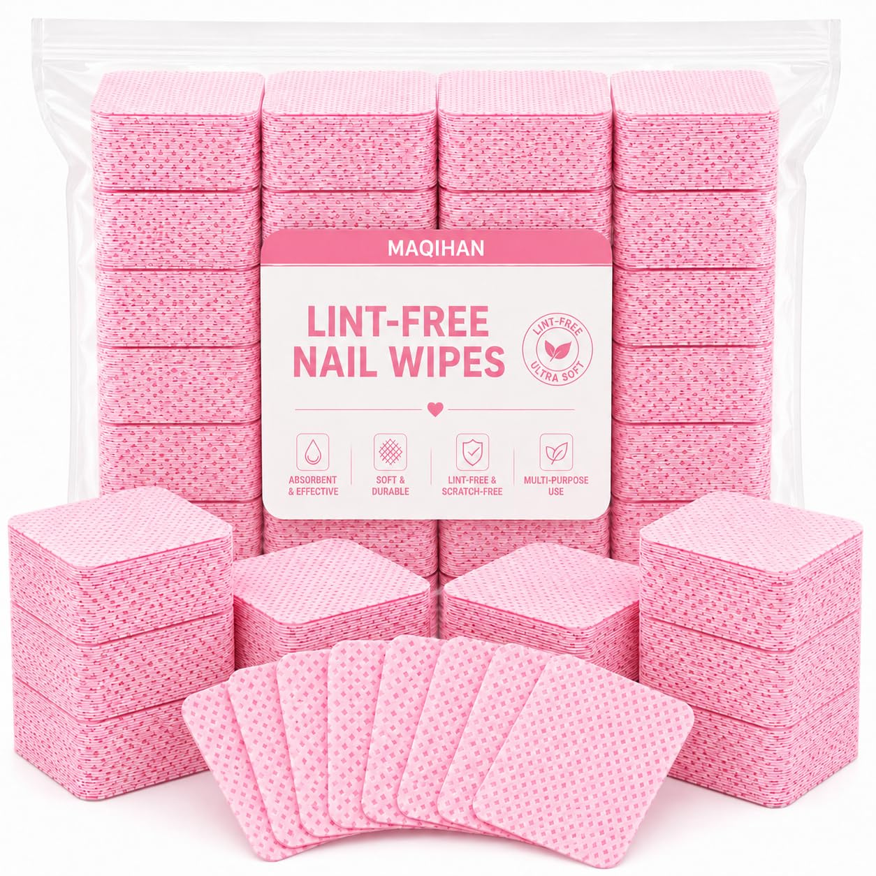 Lint Free Nail Wipes: 1200 Pink Gel Remover Pads