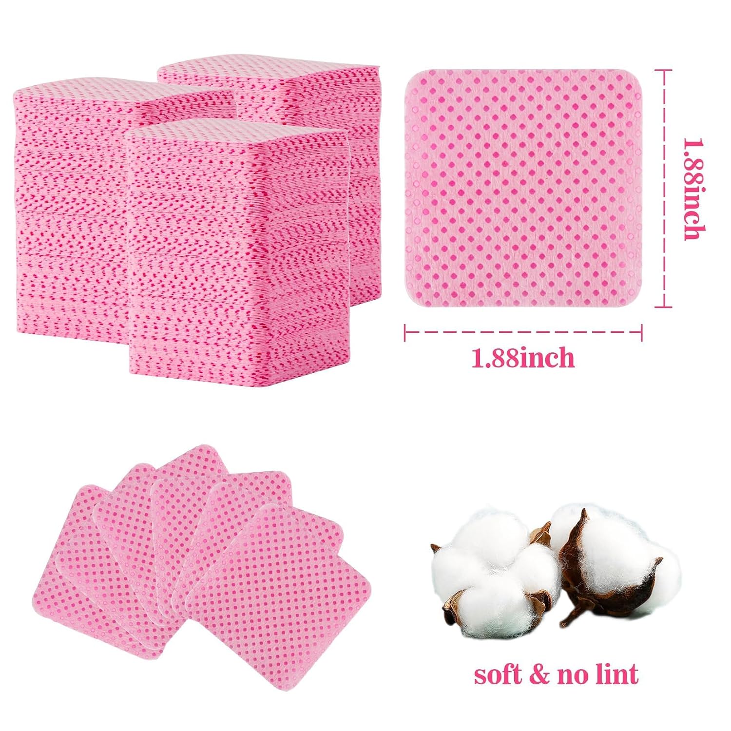 MAQIHAN pink lint-free nail wipes pack showing square non-woven pads - 2
