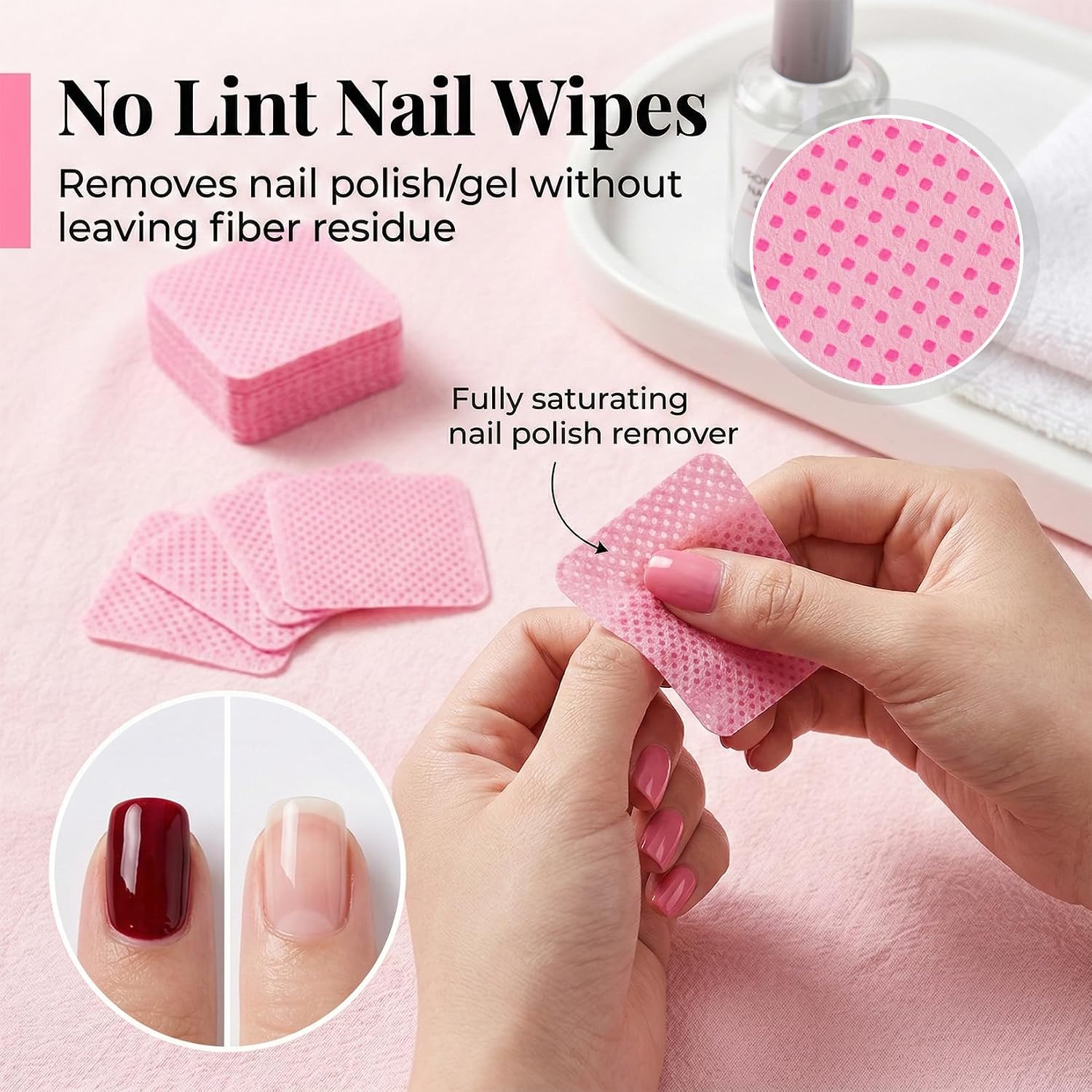MAQIHAN pink lint-free nail wipes pack showing square non-woven pads - 4
