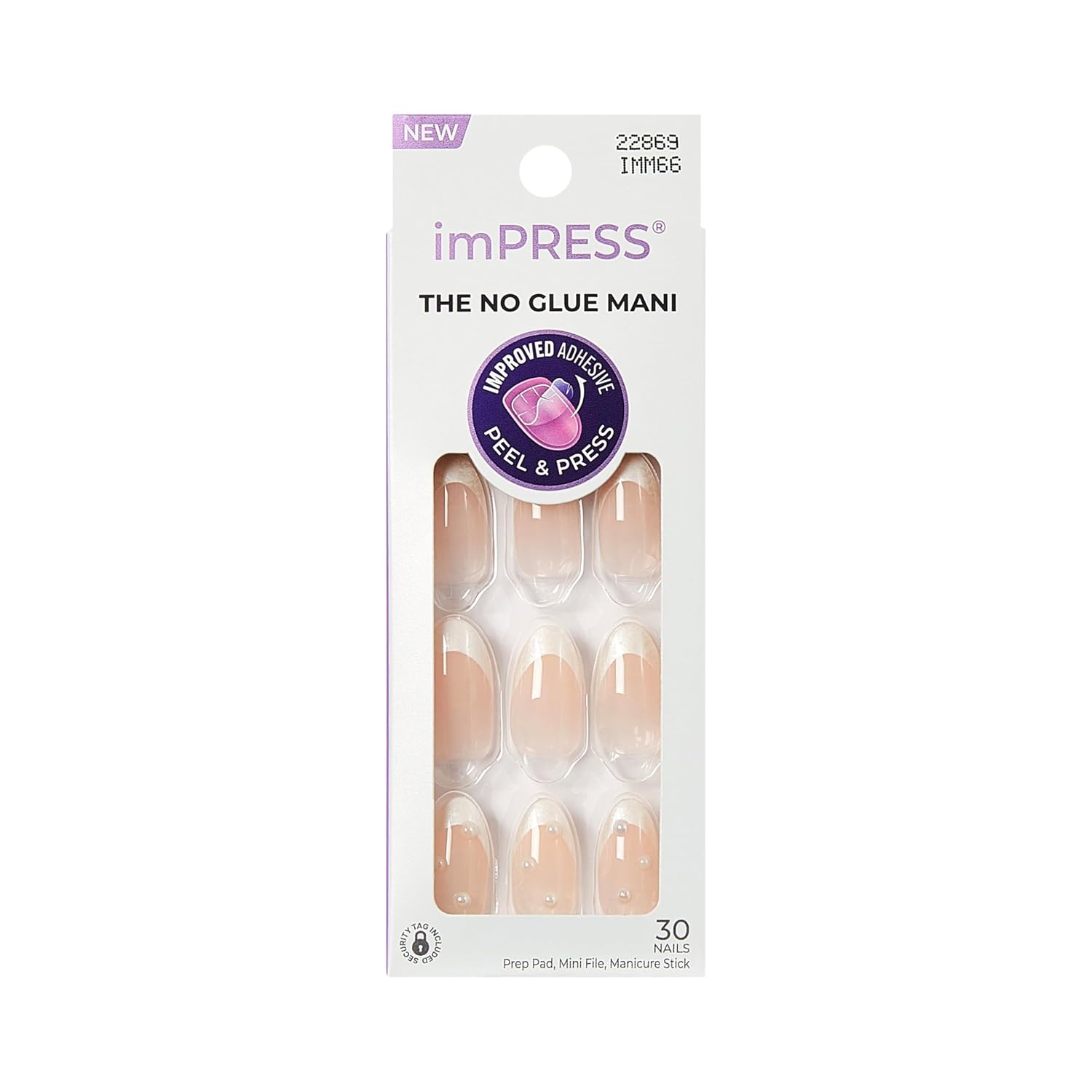 no glue press on nails: almond white medium set