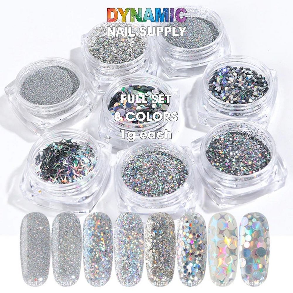 Holographic Nail Glitter Set — 16 Holo Powder Pack